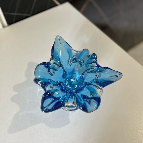 Vintage Peacock Blue Chalet style Art Glass Footed Bowl catchall/ashtray/ Canada - Picture 5 of 5